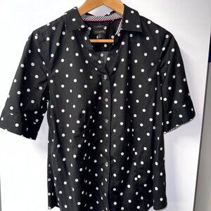 Talbots Sz 8 Short Sleeve Collared Bottom Up Black & White Polka Dot